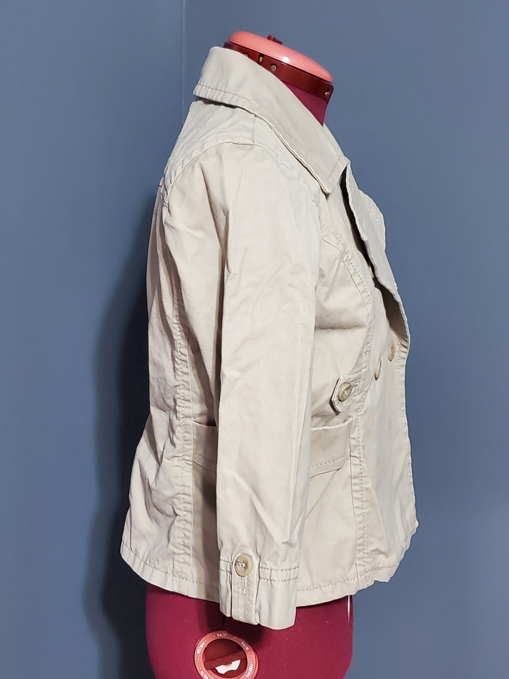 Old Navy Light Beige Double-Breasted Cropped Trench Coat Half Sleeve Women's Med - Picture 4 of 9